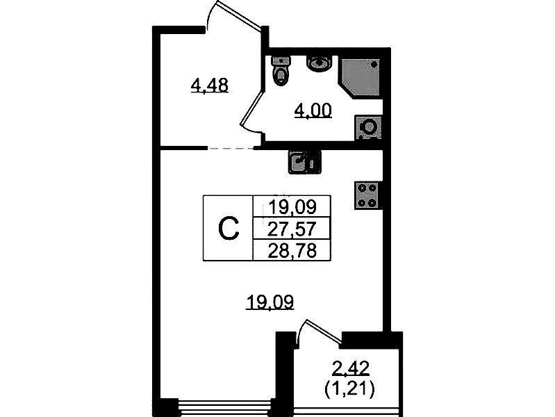 Квартира студия 28.78 м², 10/15 эт., ЖК «GloraX Парголово»